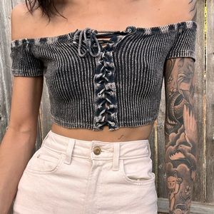 Acid Wash Off the Shoulder Crop |  it’s a perfect combination of edgey and sweet